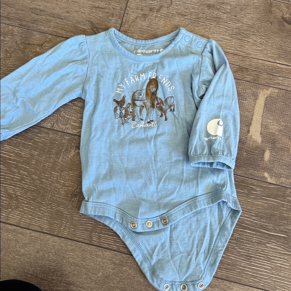 Carhartt Light Blue Baby Bodysuit with Animal Print 3 month